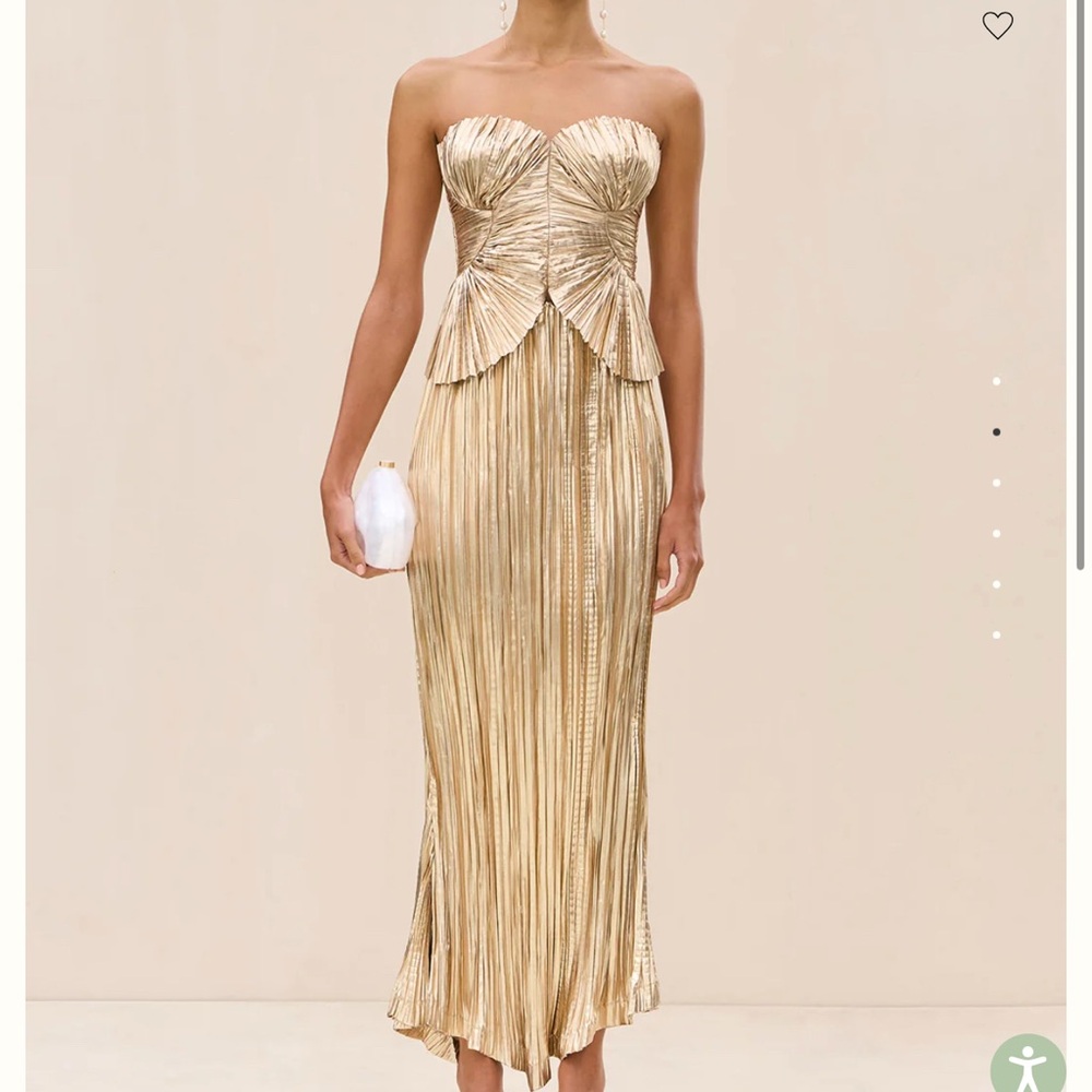 Cult Gaia Gold Strapless Pleated Dress